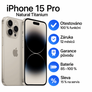 iPhone 15 Pro Natural Titanium – se zárukou a garancí kvality